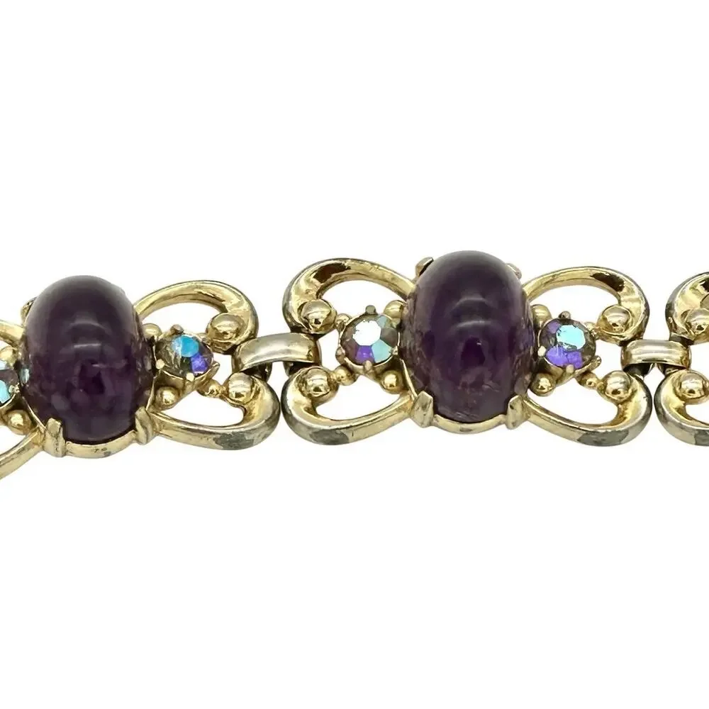 Schiaparelli Vintage Purple Cobachon Rare Bracelet and Earrings Set As Is - Picture 4 of 16